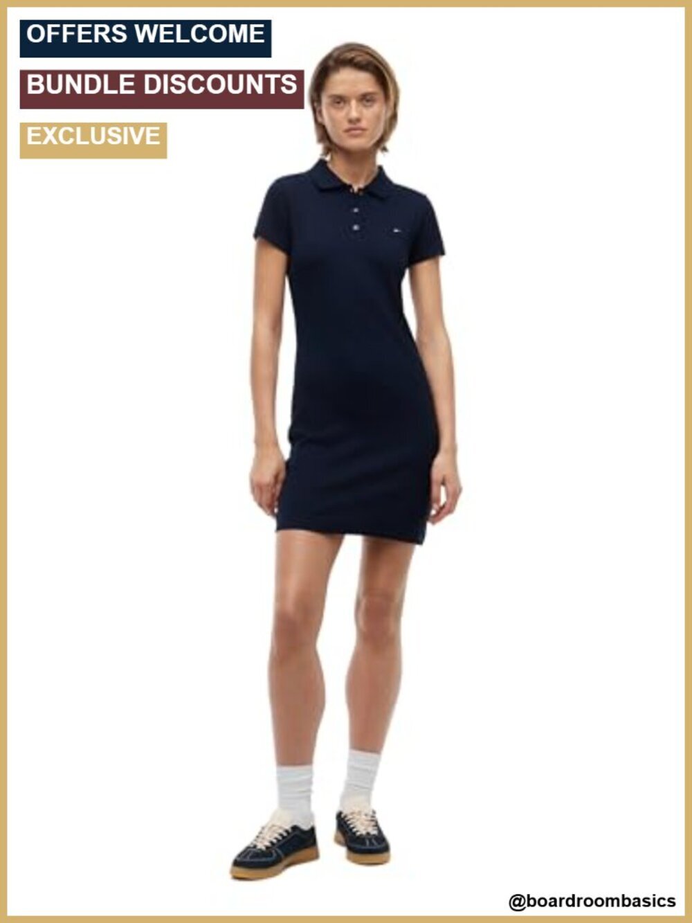 Women's Cotton Ribbed Polo Dress Short Sleeve Casual Stretch